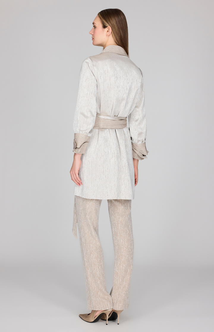 Broken Line Jacquard Oversized Jacket w/ Belt