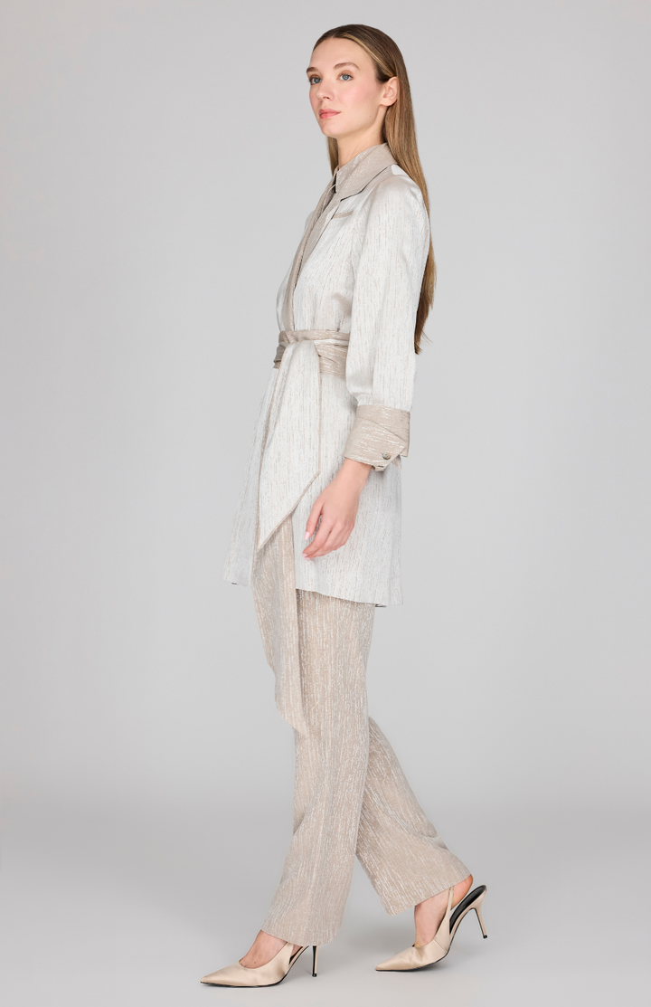 Broken Line Jacquard Oversized Jacket w/ Belt