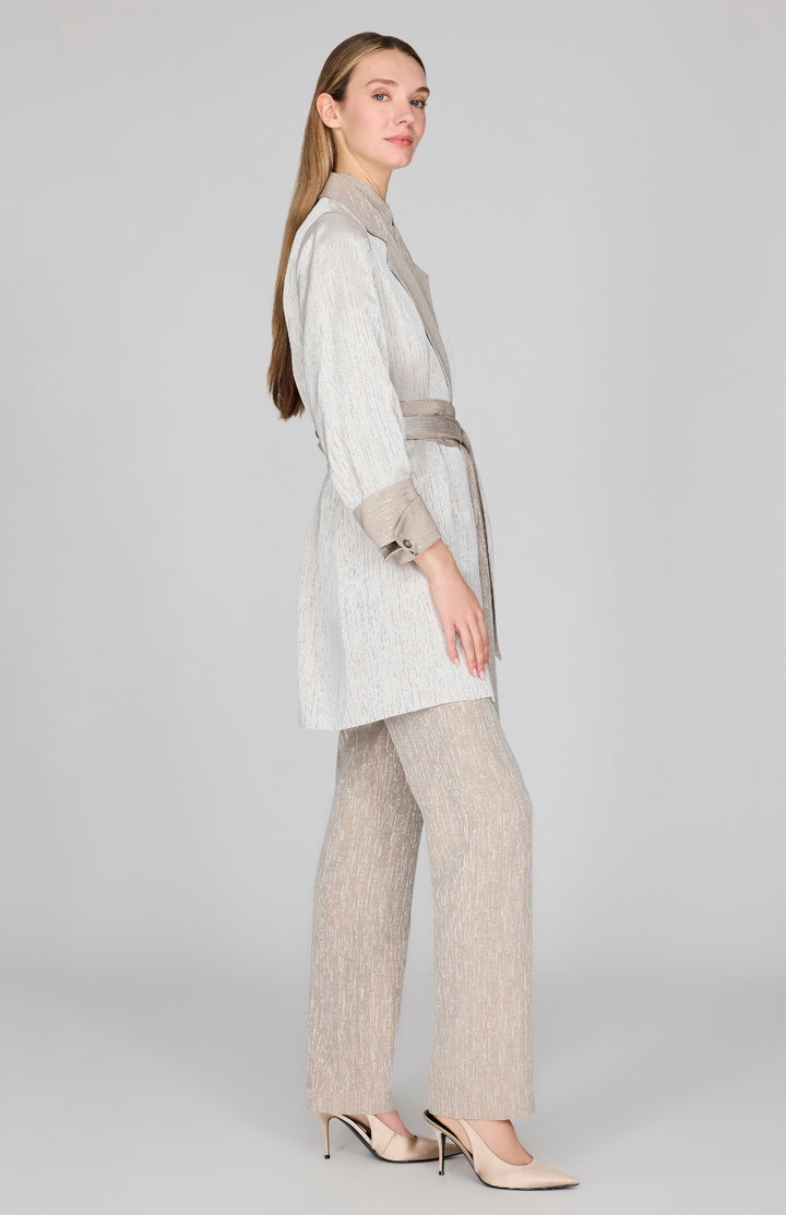 Broken Line Jacquard Oversized Jacket w/ Belt