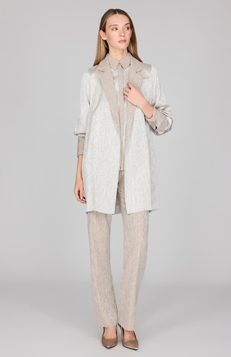 Broken Line Jacquard Oversized Jacket w/ Belt