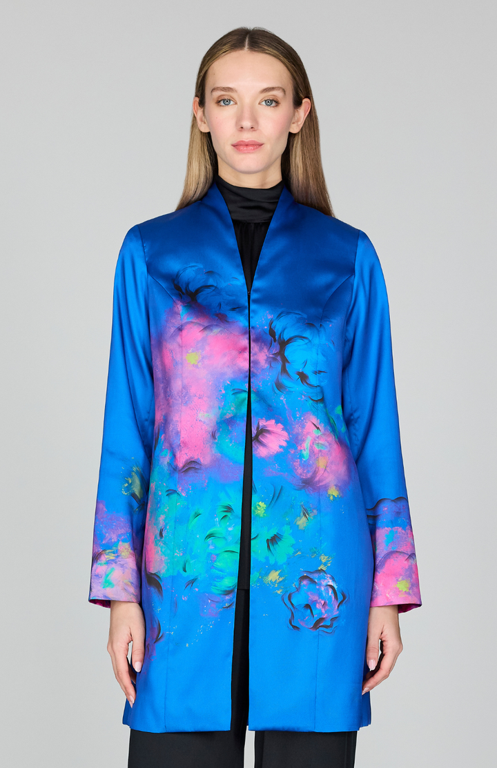Abstract Flora Print Mikado High Neck Duster