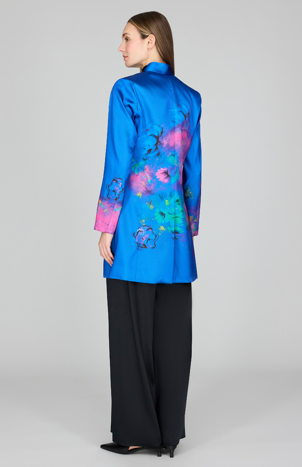 Abstract Flora Print Mikado High Neck Duster