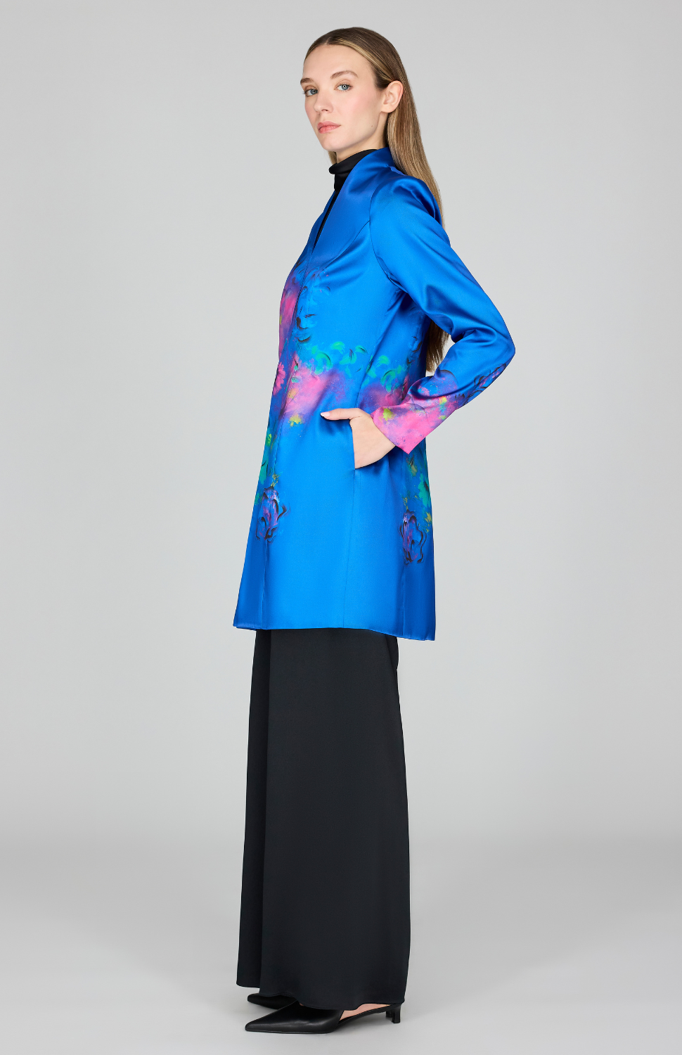 Abstract Flora Print Mikado High Neck Duster