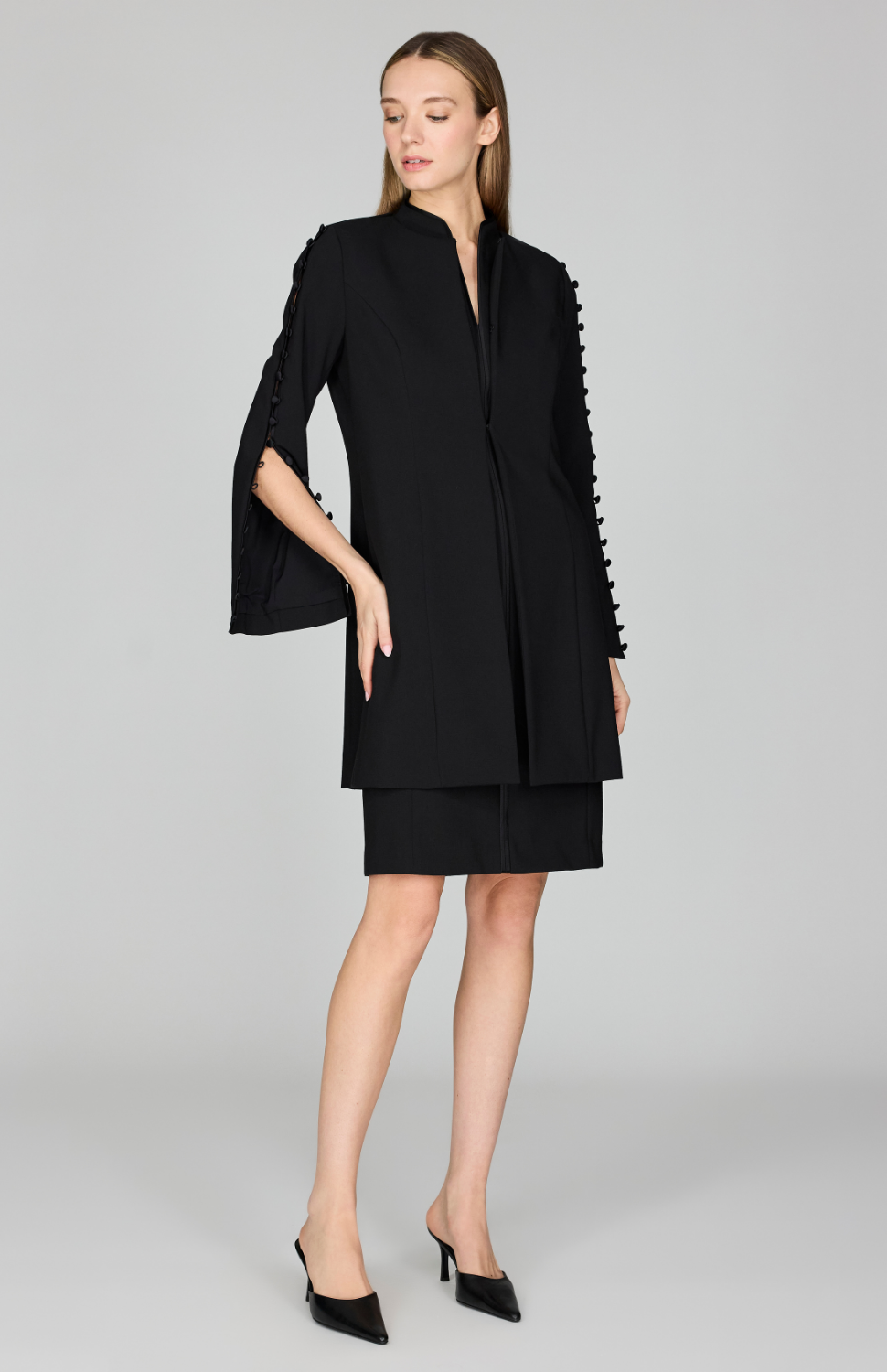 Lightweight Stretch Base High Neck Fitted Dress w/ Cap Sleeve