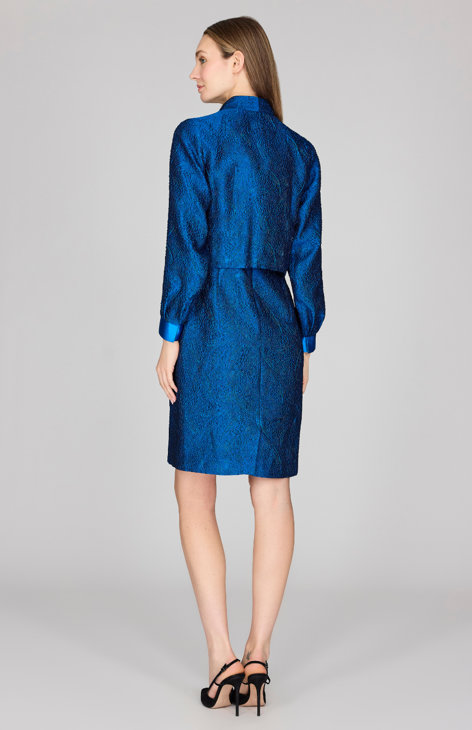 Textural Organza Short Jacket w/ Pleat Sleeve