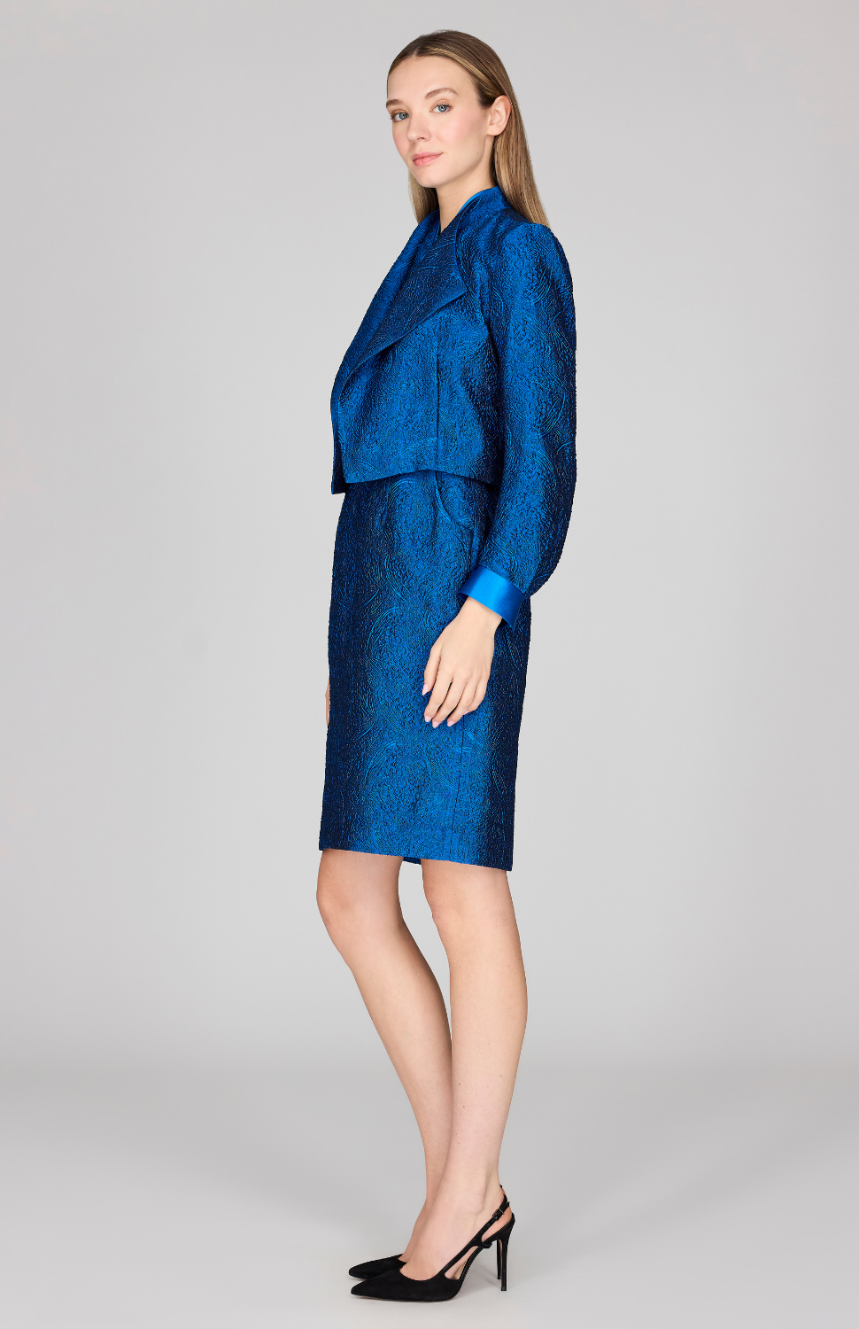 Textural Organza Short Jacket w/ Pleat Sleeve