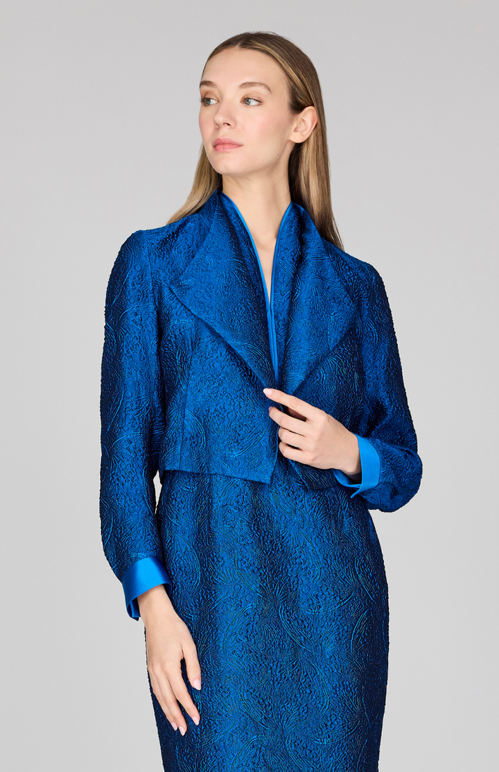 Textural Organza Short Jacket w/ Pleat Sleeve