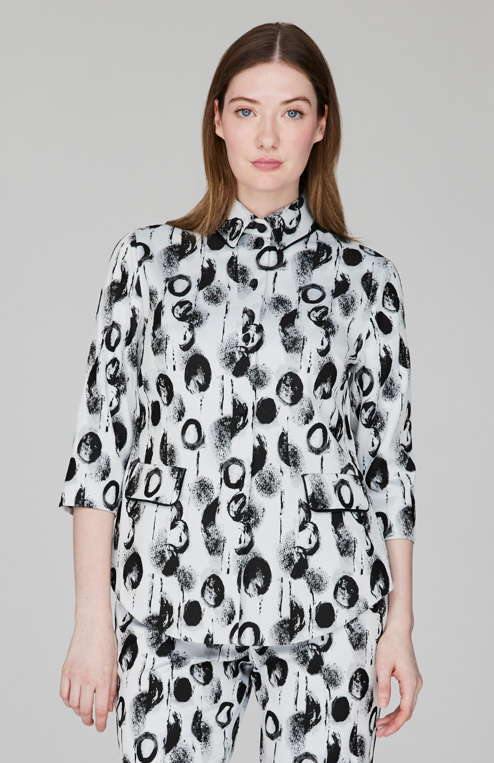 Contrast Dot Stretch Jacquard Fitted Shirt Jacket
