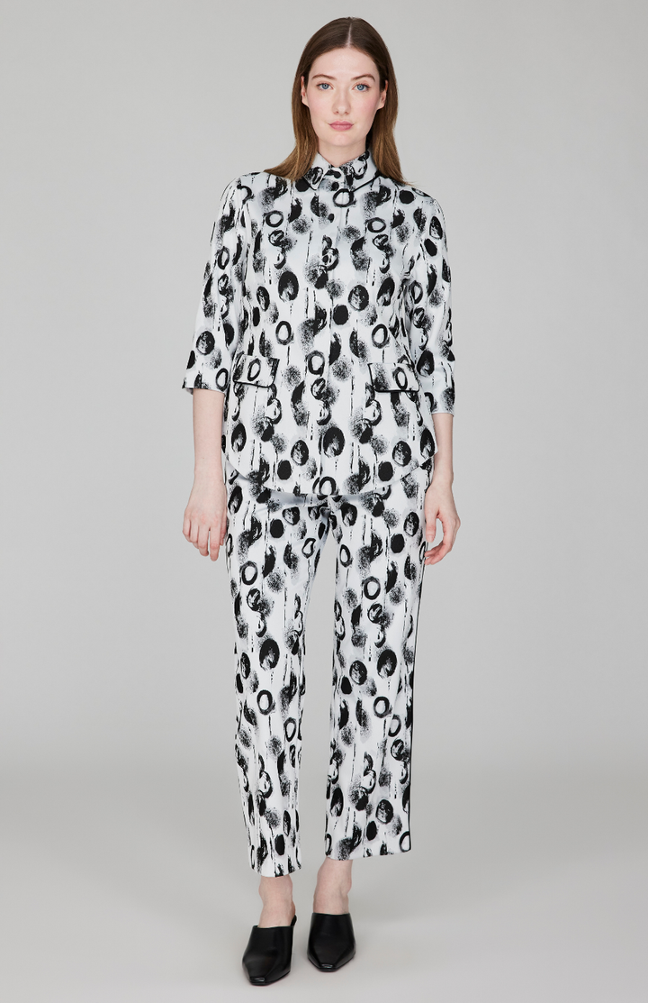 Contrast Dot Stretch Jacquard Straight Leg Pant w/ Back Zip