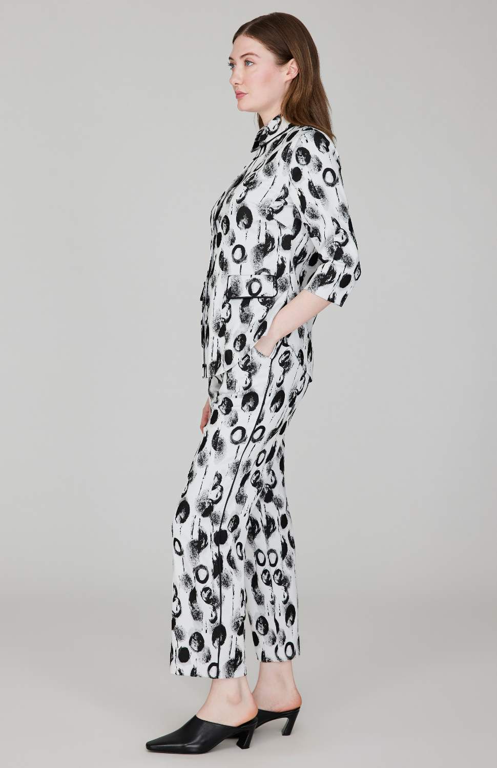 Contrast Dot Stretch Jacquard Fitted Shirt Jacket