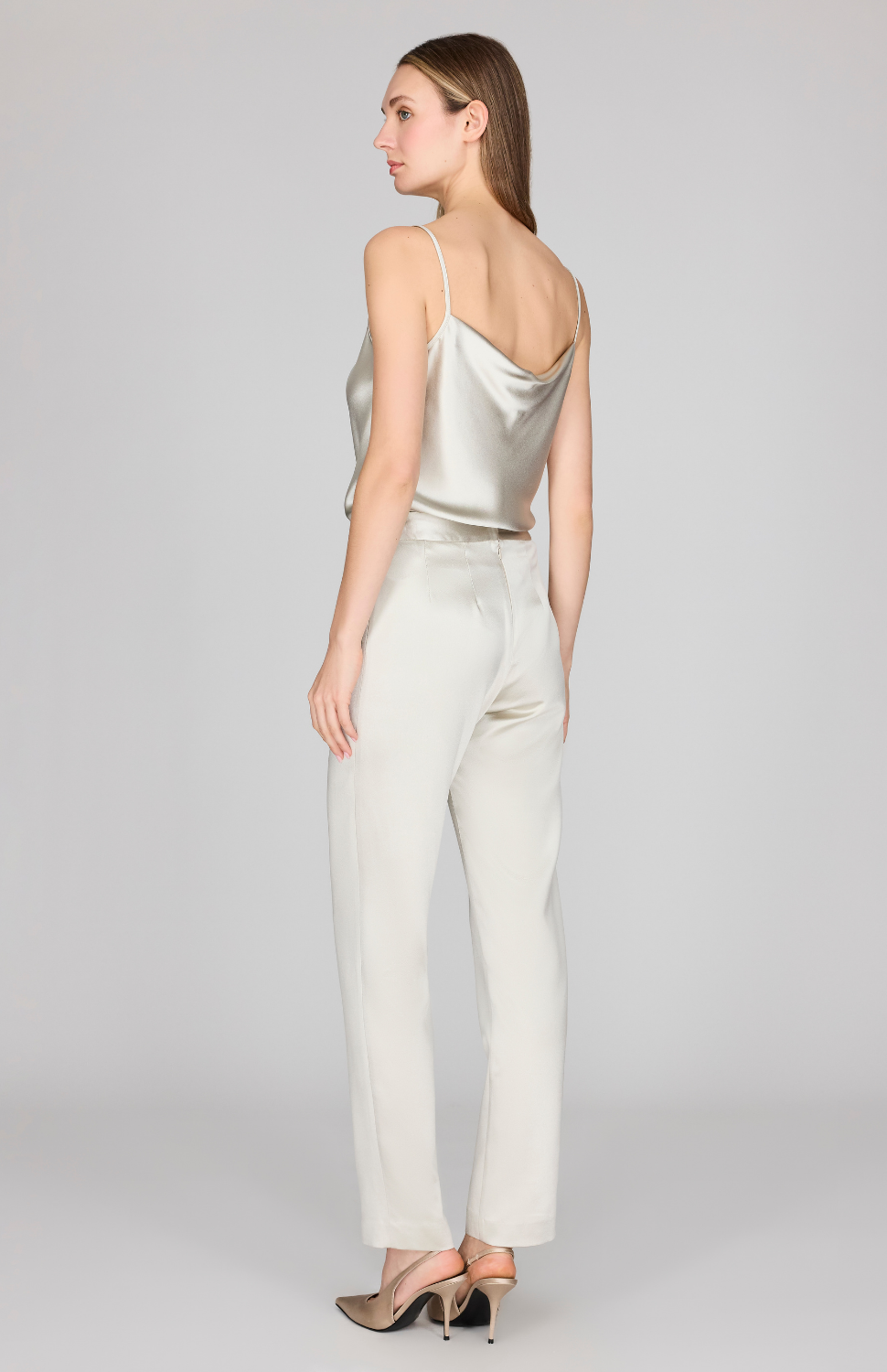 Satin Narrow Leg Pant w/Back Zip