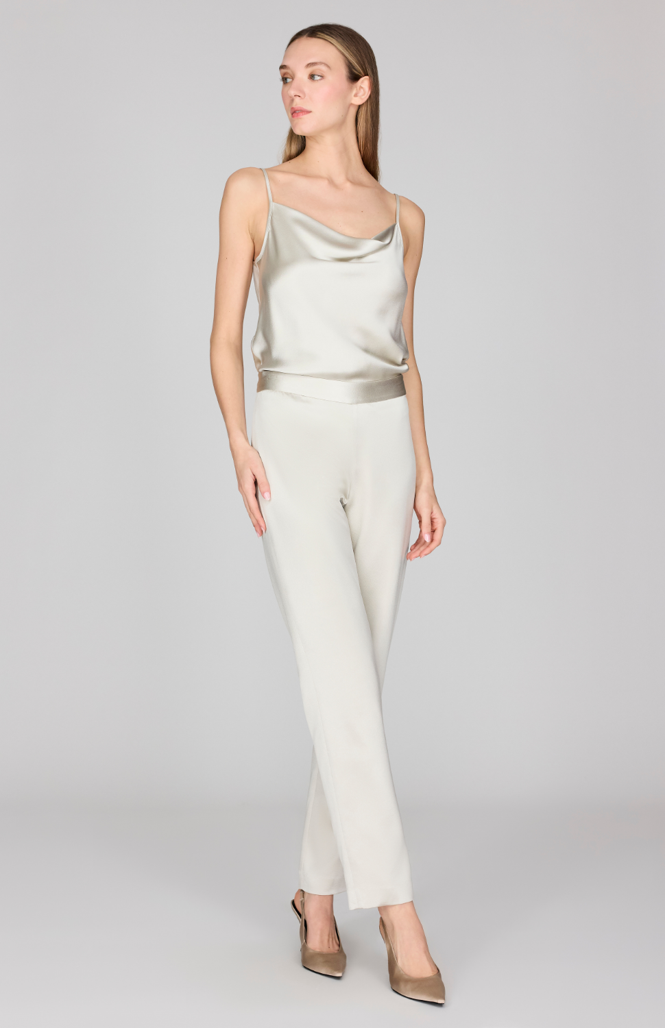 Satin Narrow Leg Pant w/Back Zip