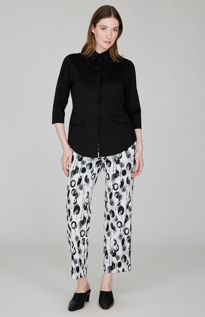 Contrast Dot Stretch Jacquard Straight Leg Pant w/ Back Zip