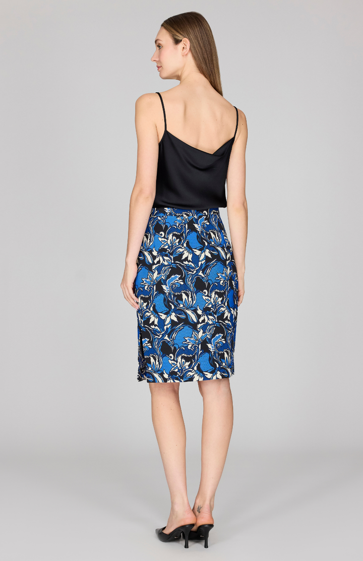 Floral Stretch Jacquard Narrow Skirt w/ Side Slit & Underskirt