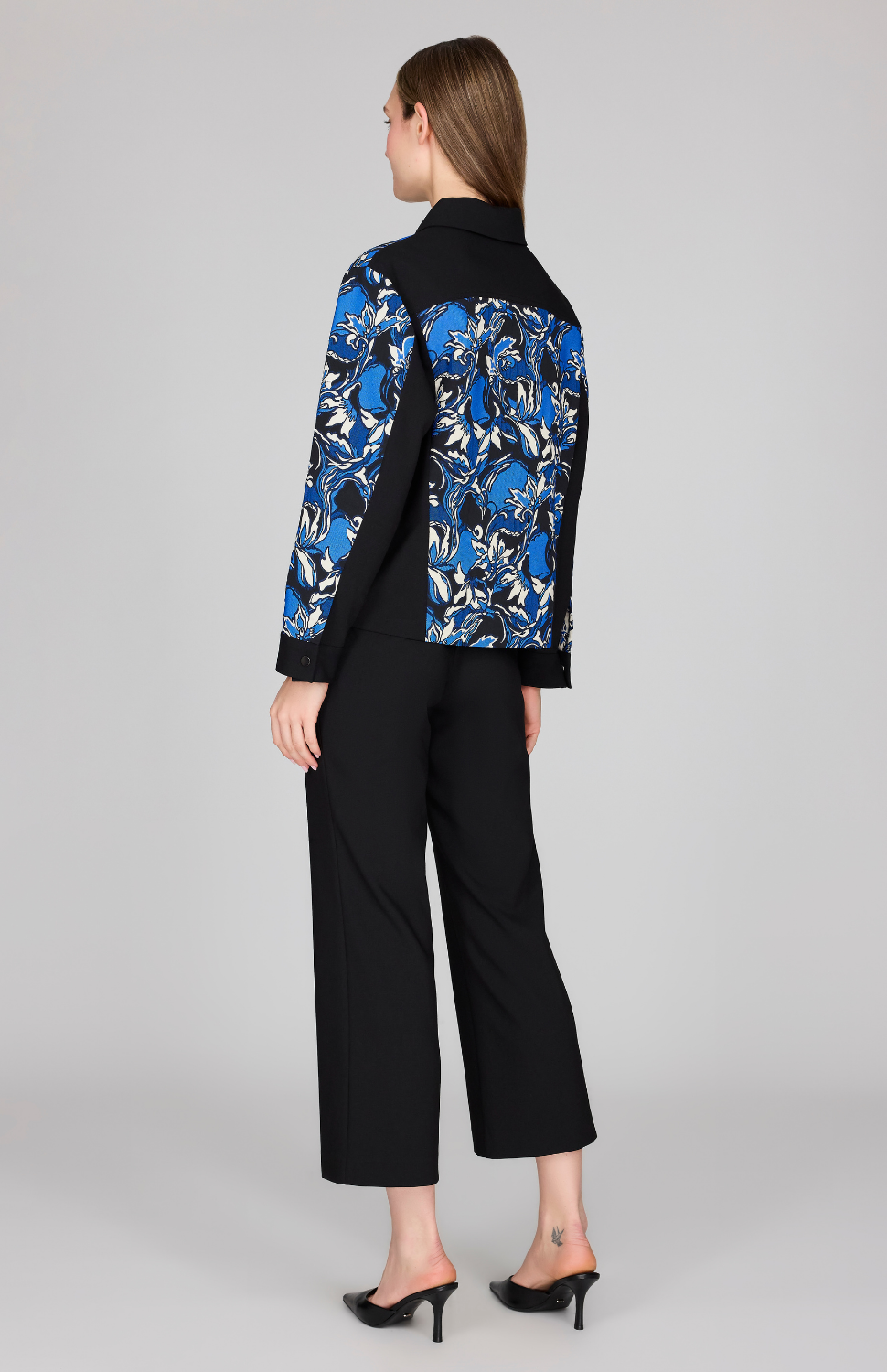 Floral Stretch Jacquard Collared Boxy Jacket