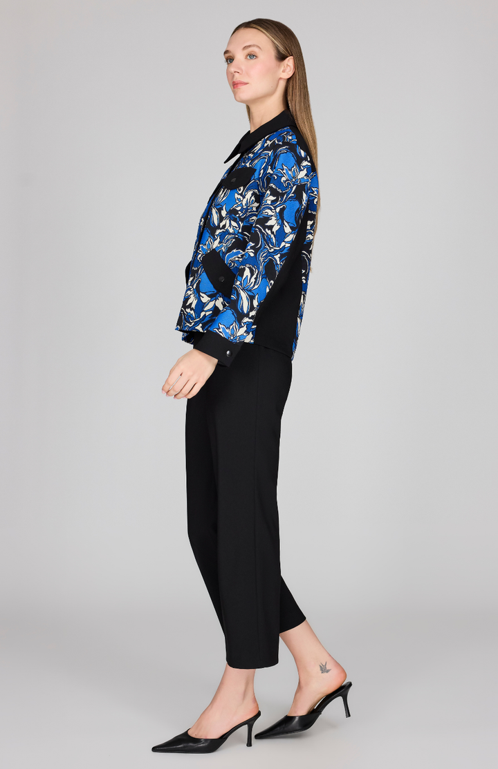 Floral Stretch Jacquard Collared Boxy Jacket
