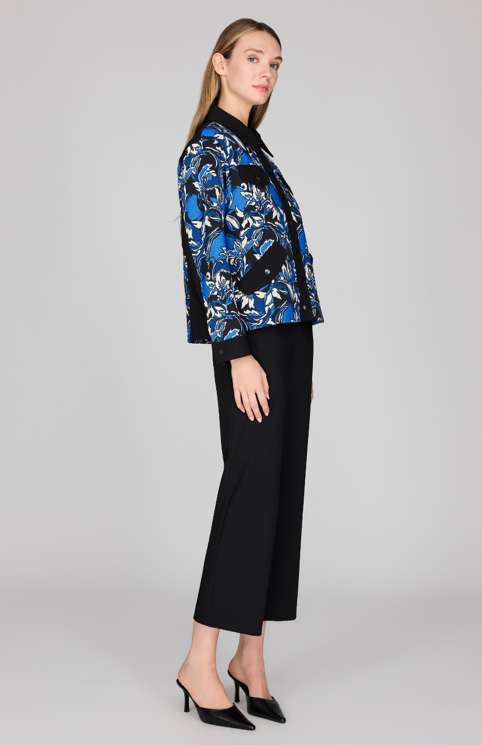 Floral Stretch Jacquard Collared Boxy Jacket