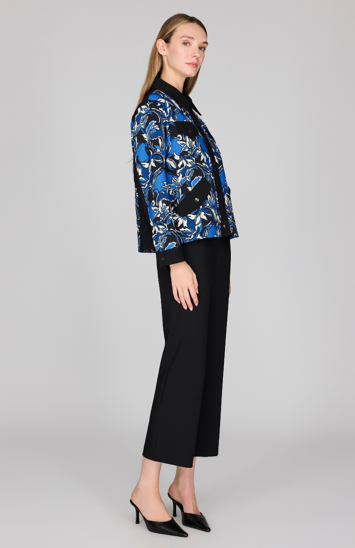Floral Stretch Jacquard Collared Boxy Jacket