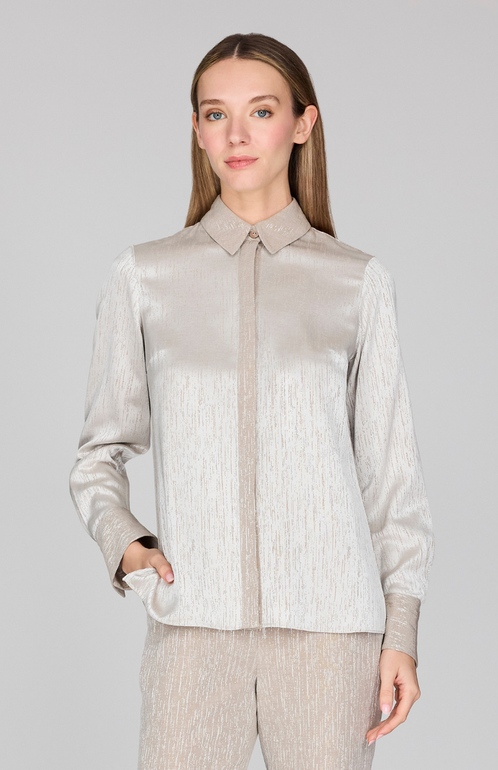 Broken Line Jacquard Collared Shirt w/ Relaxed Sleeve