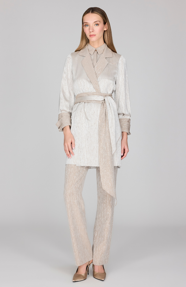 Broken Line Jacquard Oversized Jacket w/ Belt