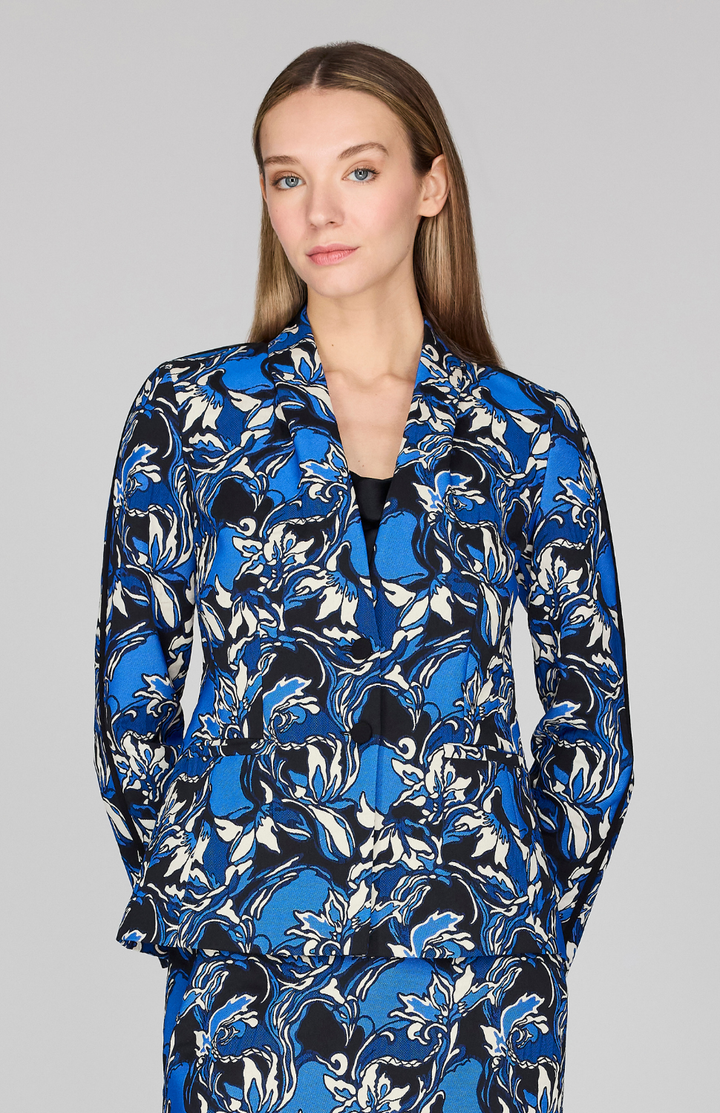 Floral Stretch Jacquard Fitted Jacket w/ Bias