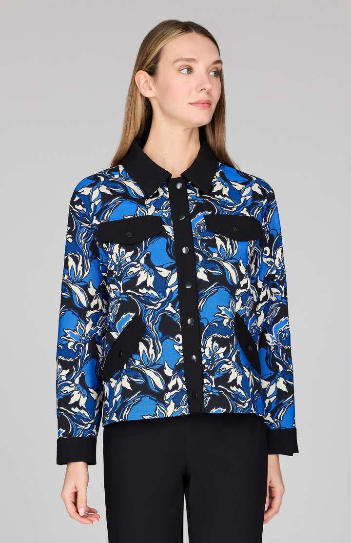 Floral Stretch Jacquard Collared Boxy Jacket
