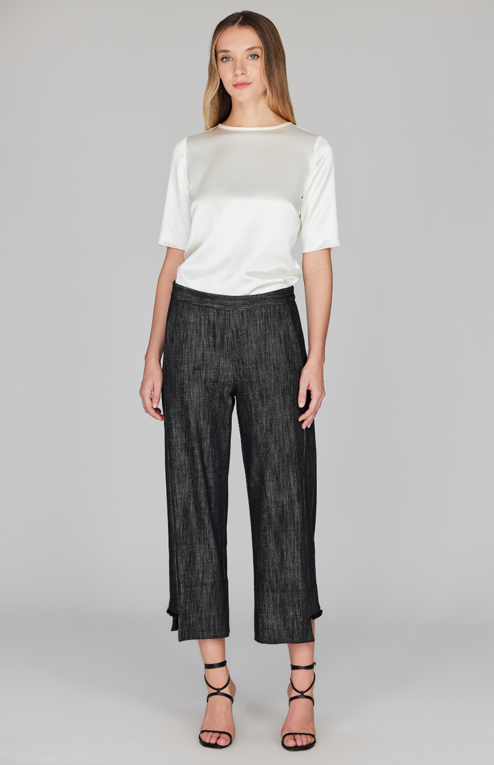 Fringed Denim Straight Pant w/ Step Hem
