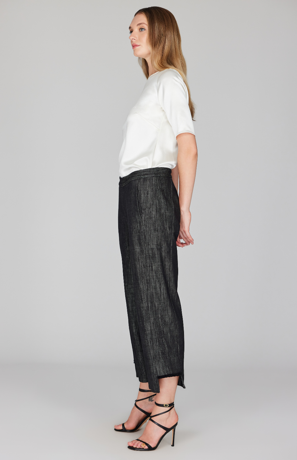 Fringed Denim Straight Pant w/ Step Hem