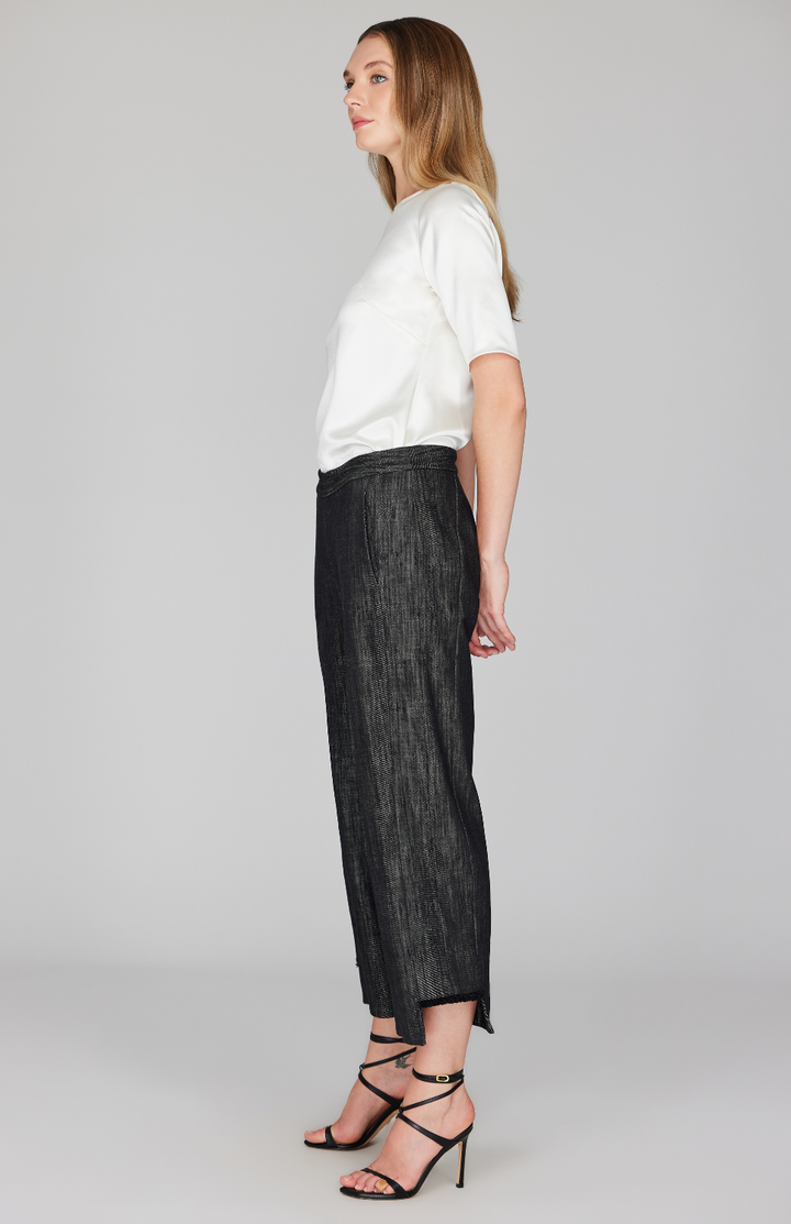 Fringed Denim Straight Pant w/ Step Hem