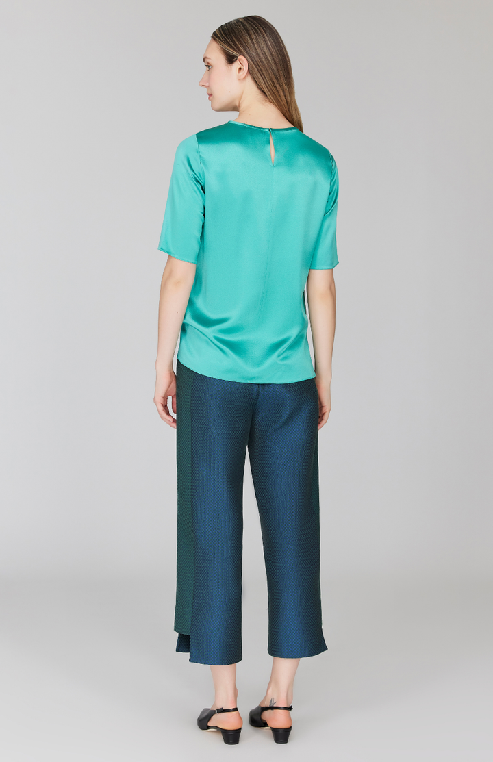 Double Face Check Jacquard Straight Pant w/ Step Hem