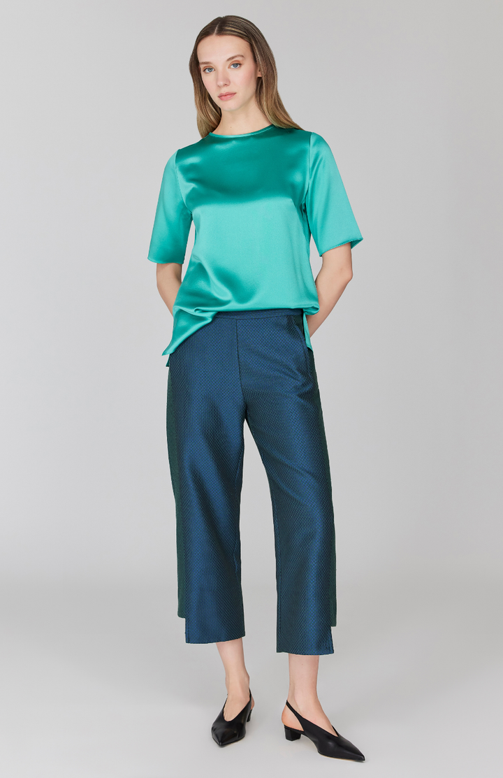 Double Face Check Jacquard Straight Pant w/ Step Hem