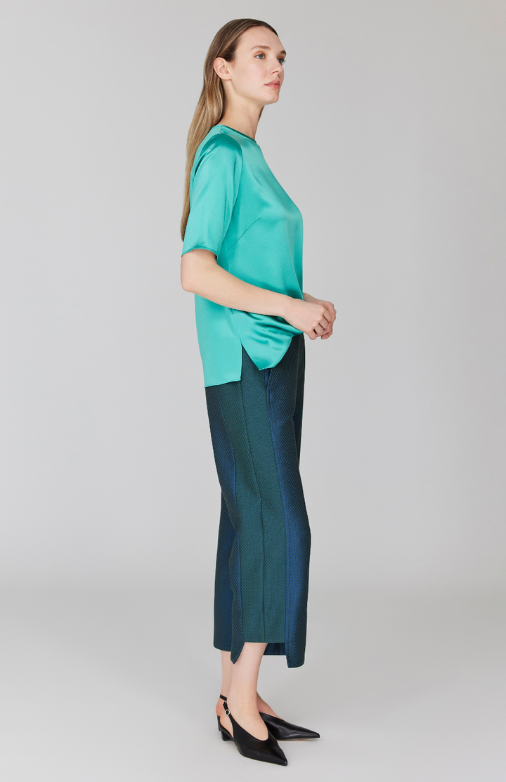 Double Face Check Jacquard Straight Pant w/ Step Hem