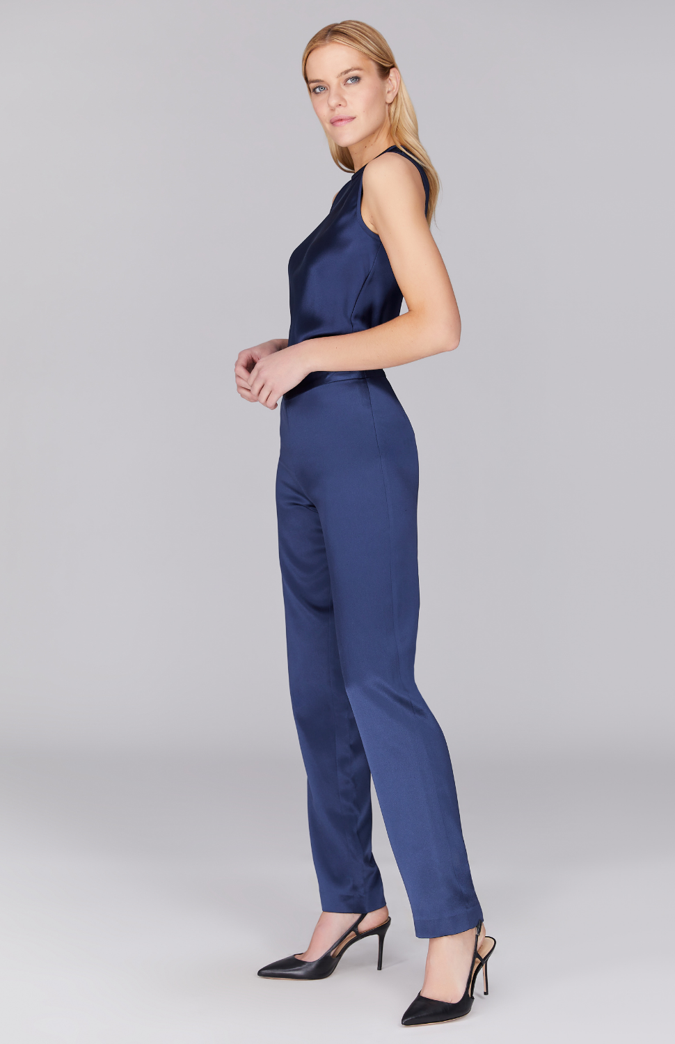 Satin Crew Neck Bias Tank