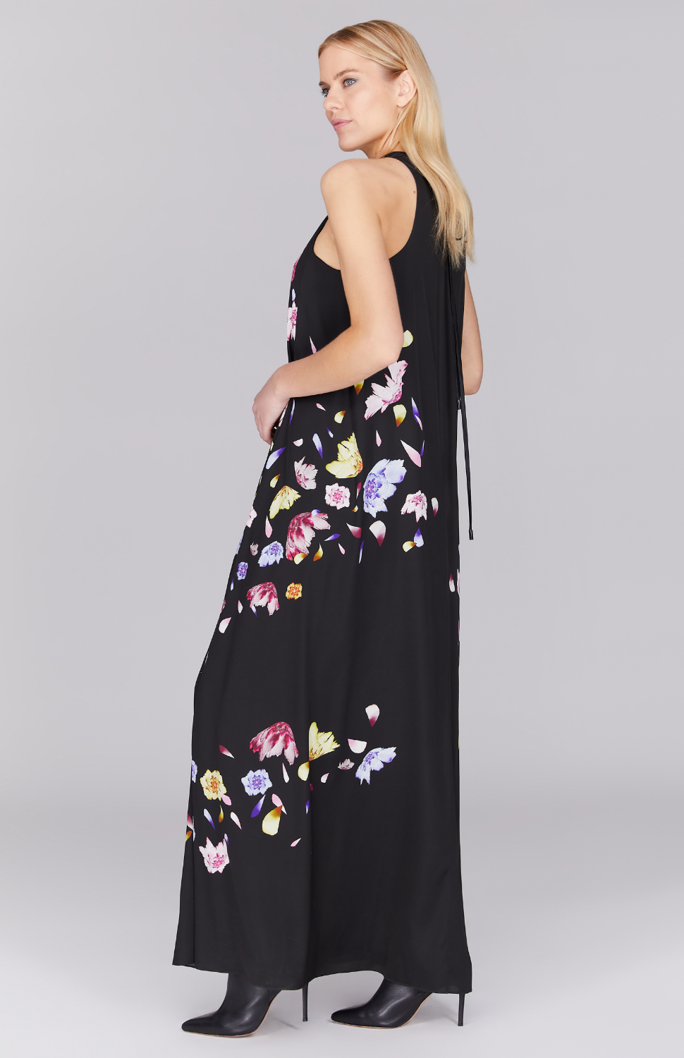 Scattered Blossom Long Trapeze Gown w/ Ties