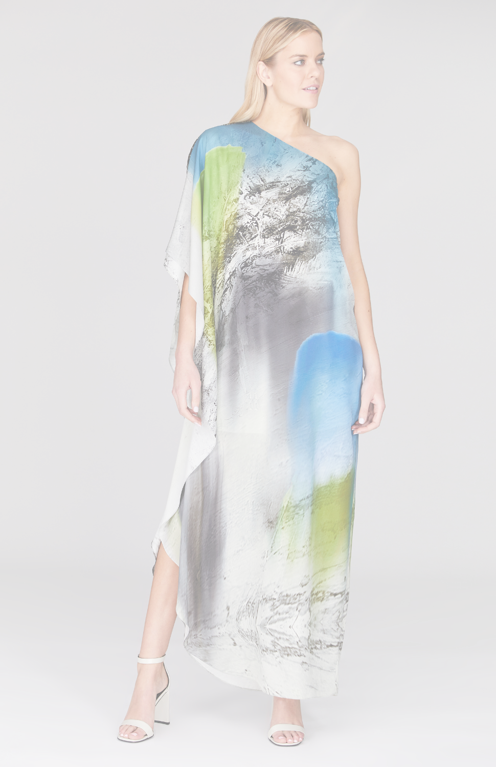 Abstract Landscape One Shoulder Cascade Gown