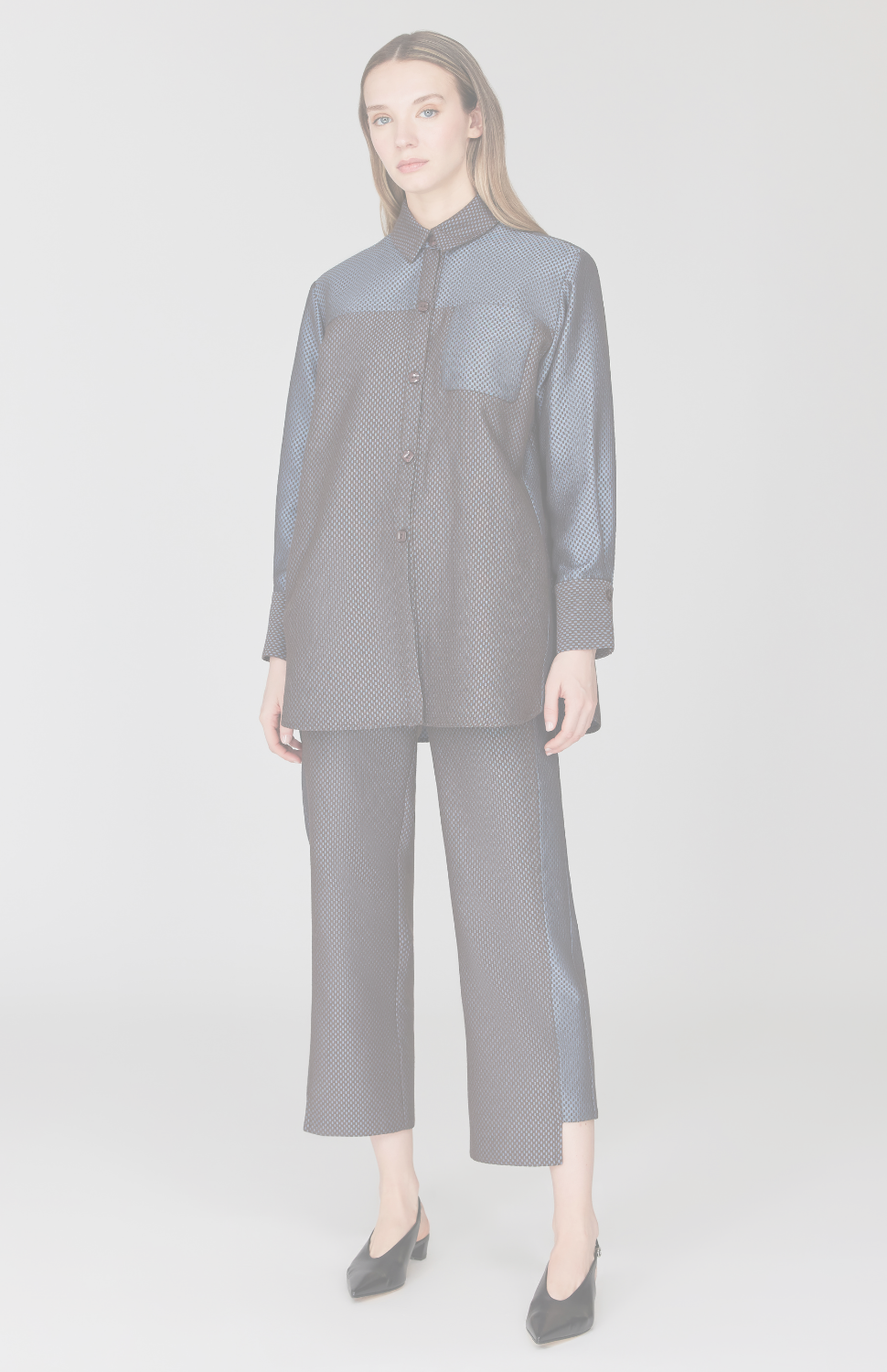 Double Face Check Jacquard Straight Pant w/ Step Hem