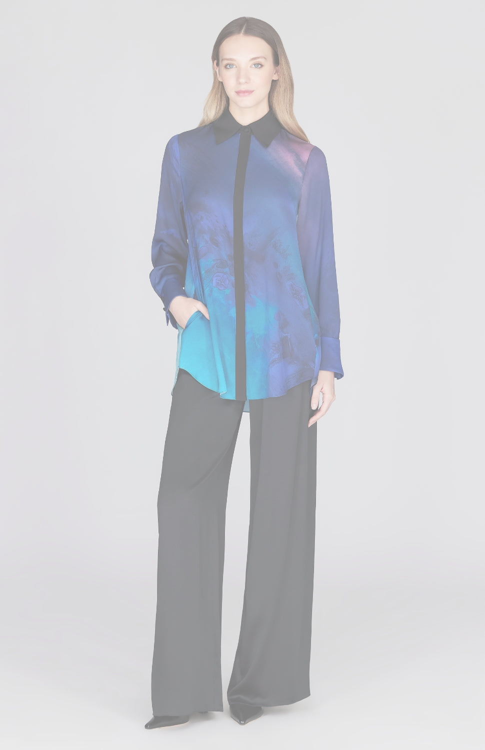 Sunset Print Oversized Collared Shirt