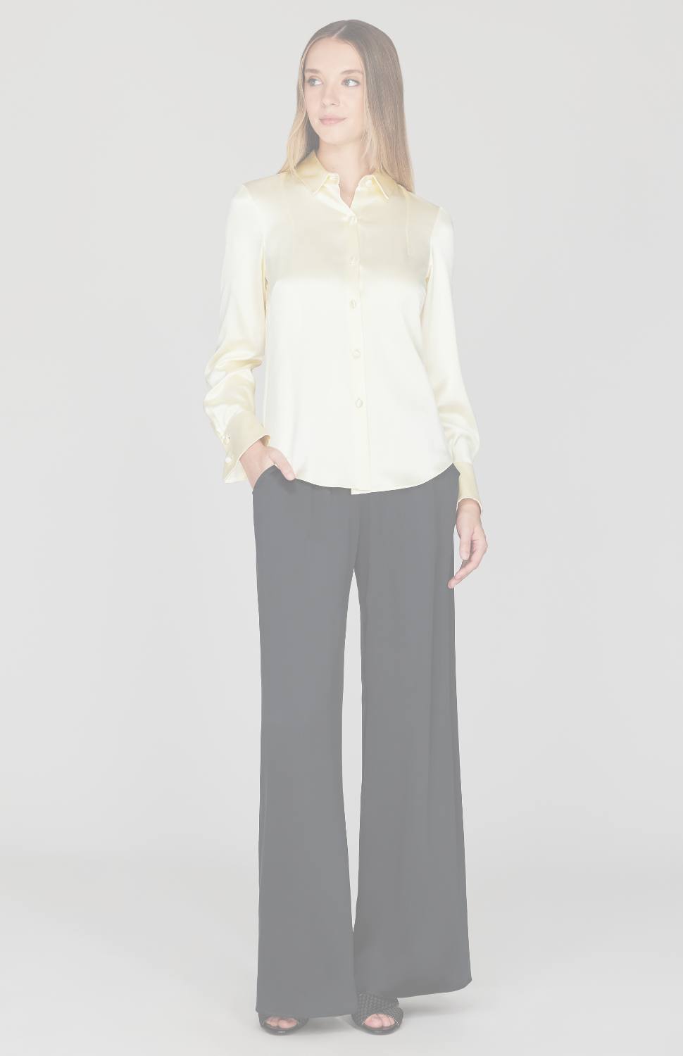 Satin Button Down Collared Shirt w/Relaxed Sleeve