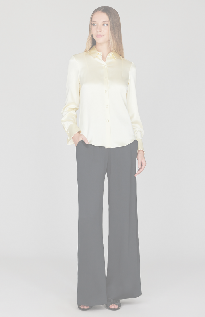 Satin Button Down Collared Shirt w/Relaxed Sleeve