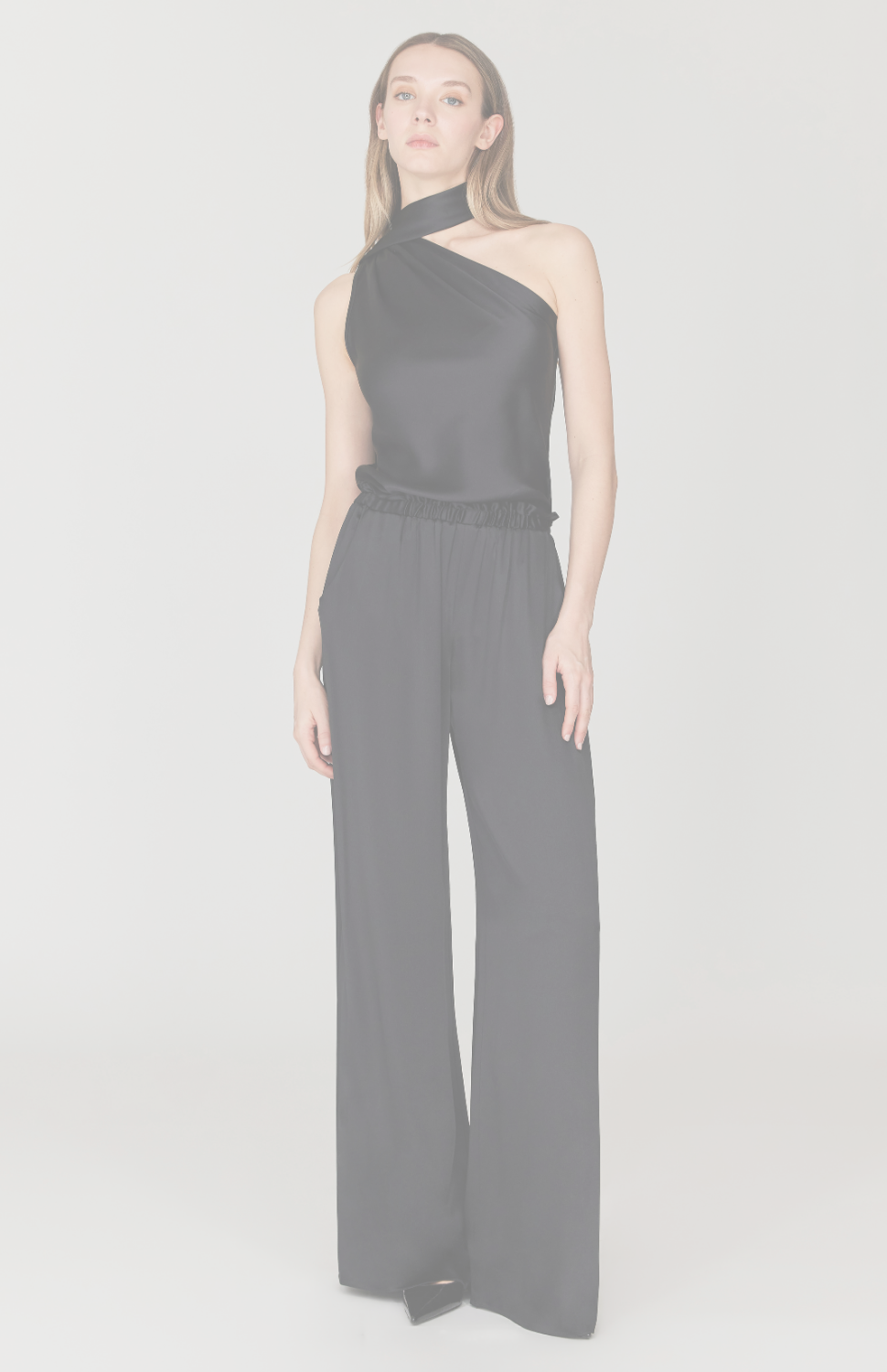 Satin One Shoulder Bias Top w/ Scarf