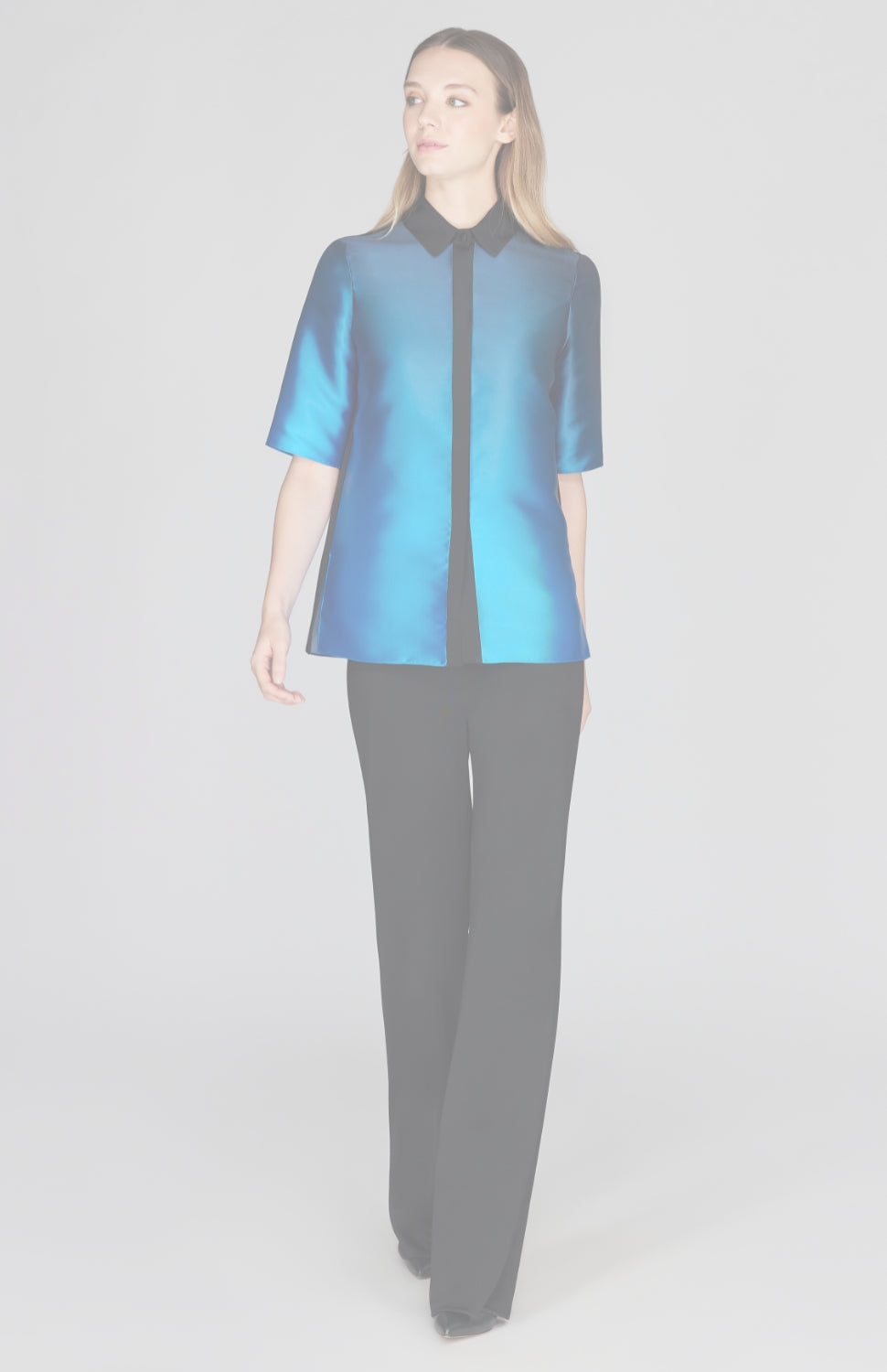 Gradient Print Collared Blouse w/ Short Sleeve