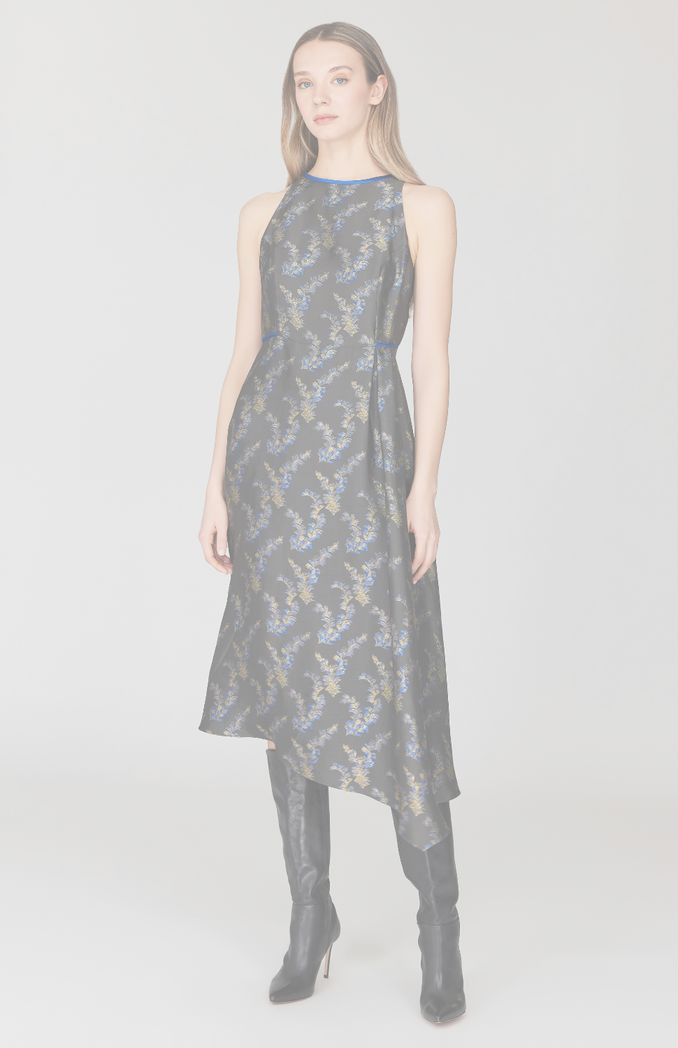 Feather Jacquard Asymmetric Fit & Flare Dress