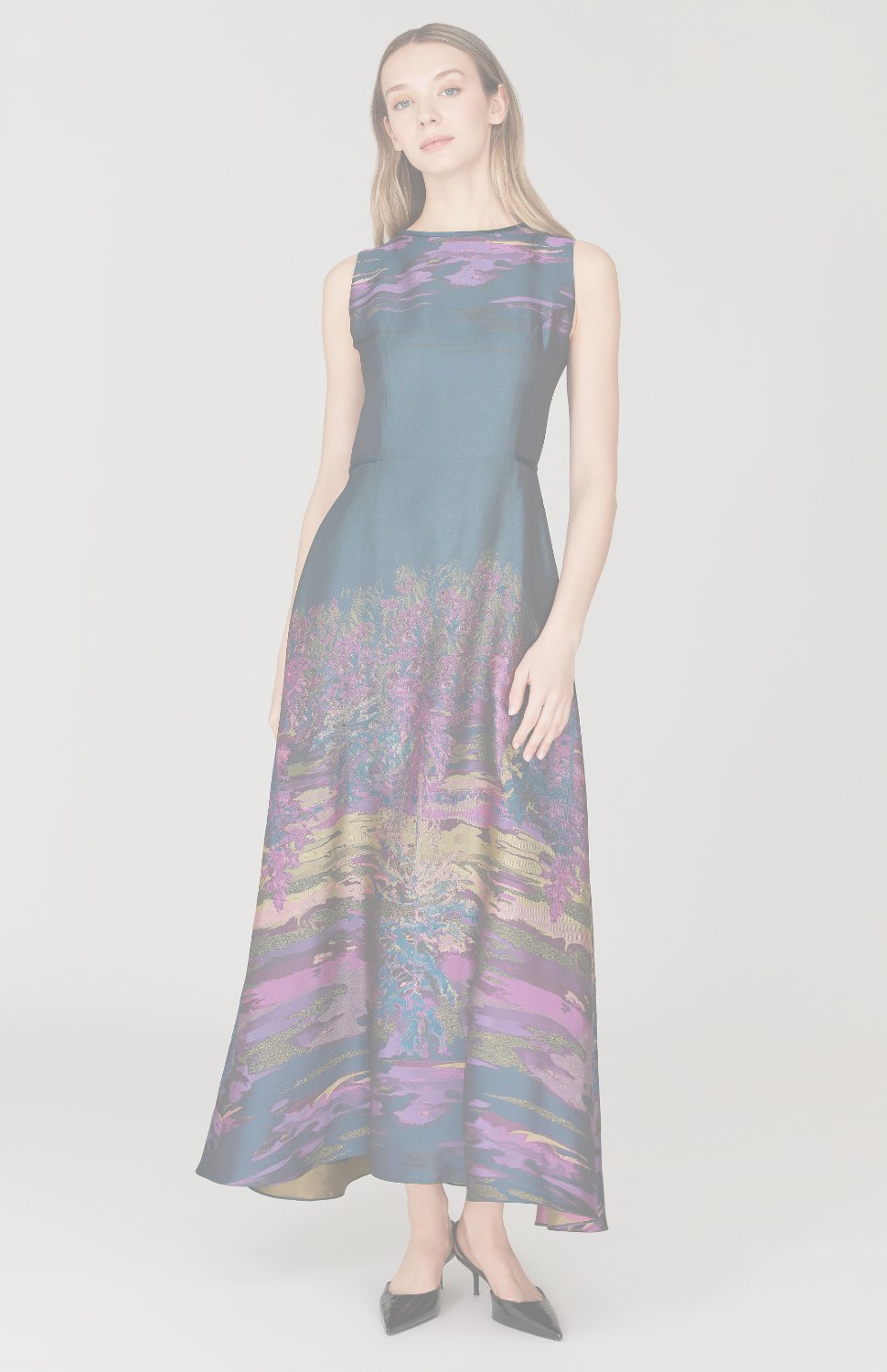 Dusk Landscape Jacquard Sleeveless Fit & Flare Gown