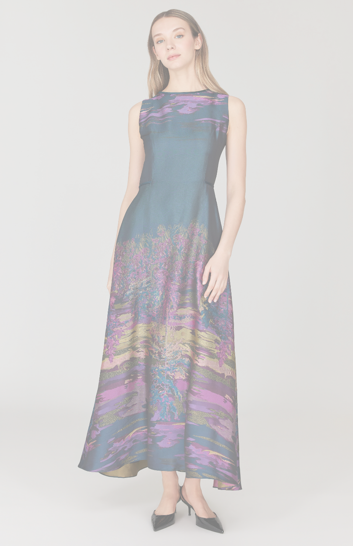 Dusk Landscape Jacquard Sleeveless Fit & Flare Gown