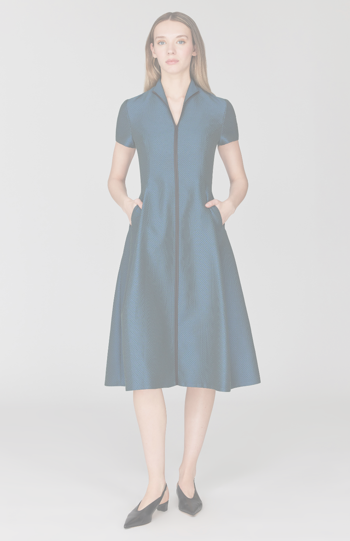 Double Face Check Jacquard High Neck Fit & Flare Dress