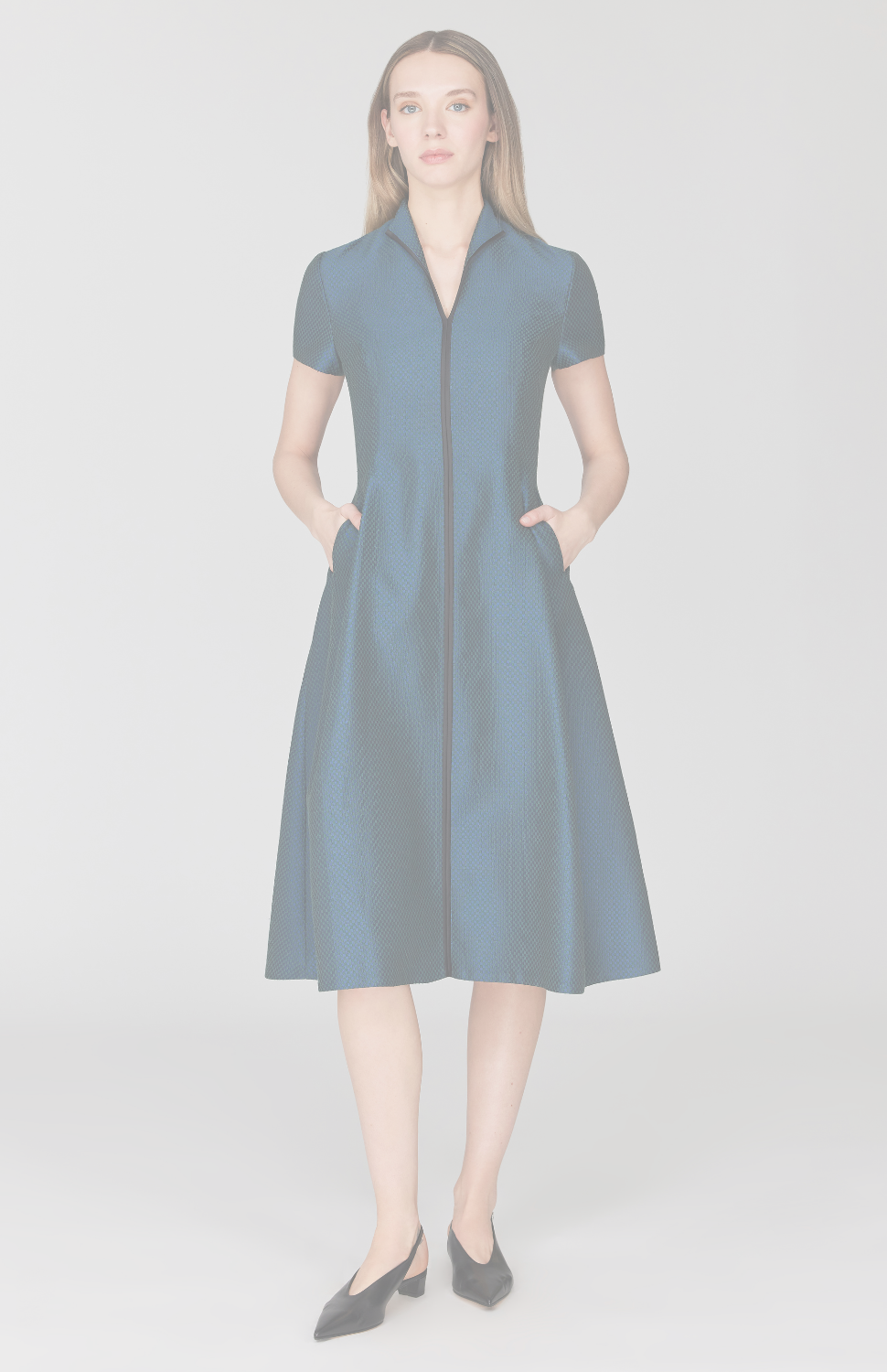 Double Face Check Jacquard High Neck Fit & Flare Dress Mi Jong Lee Double Face Check Jacquard High Neck Fit & Flare Dress Mi Jong Lee
