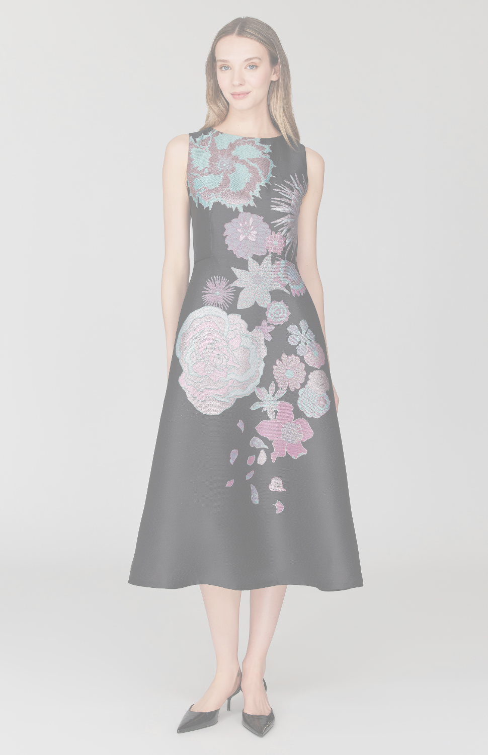 Metallic Scattered Flora Sleeveless Fit & Flare Dress