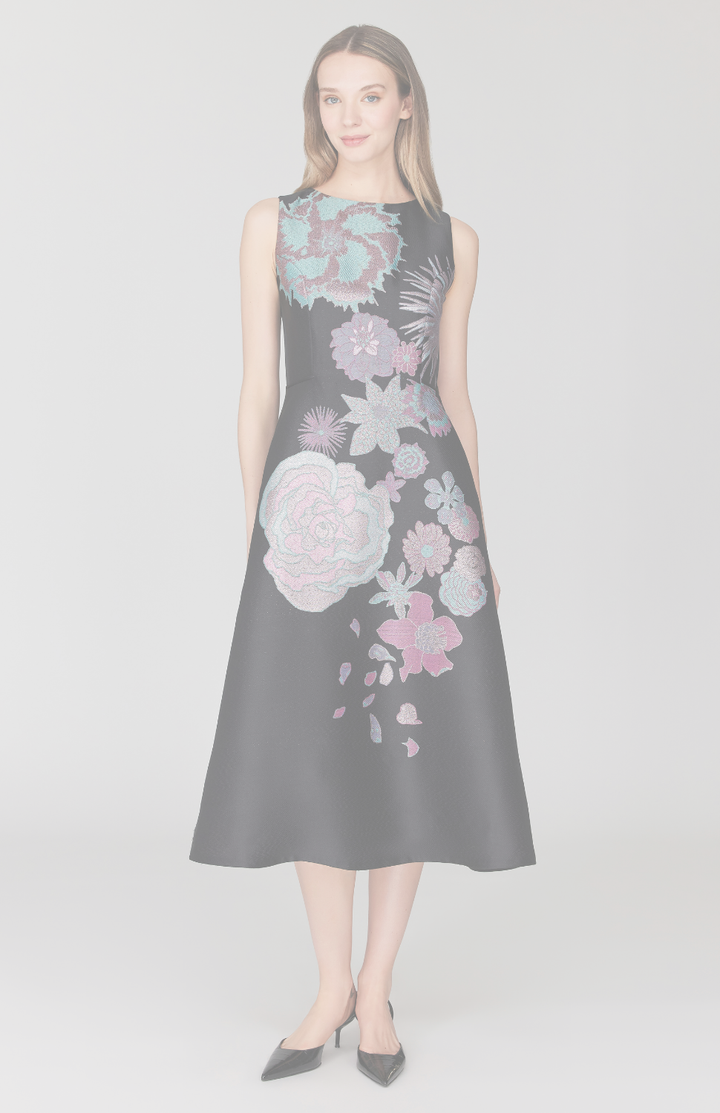 Metallic Scattered Flora Sleeveless Fit & Flare Dress