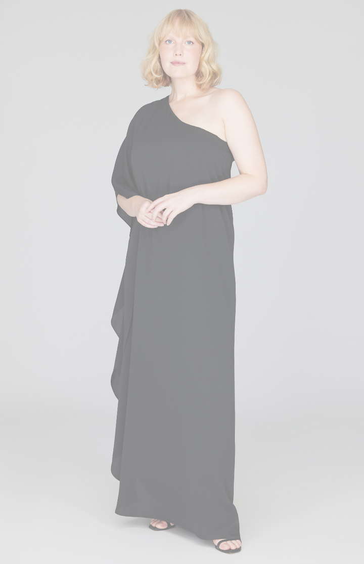 Silk Georgette One Shoulder Cascade Gown