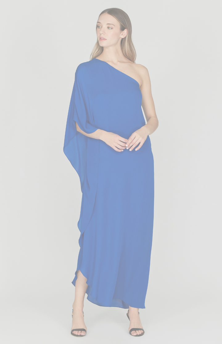 Silk Georgette One Shoulder Cascade Gown